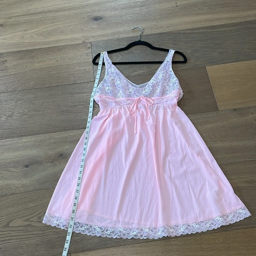 Vintage Montgomery Ward Pink Lace Slip Nightgown Dress Size Large Made In USA